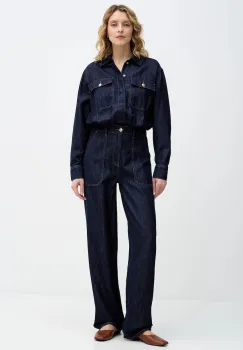 Sisley salopeta jeans culoarea bleumarin, cu guler, 447ZLT00Q imagine