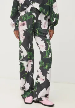 Stine Goya pantaloni femei, culoarea gri, lat, high waist, SG-PS25-P009-2259 imagine