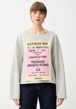 The Kooples hanorac de bumbac culoarea gri, cu imprimeu, FSWE30013K imagine