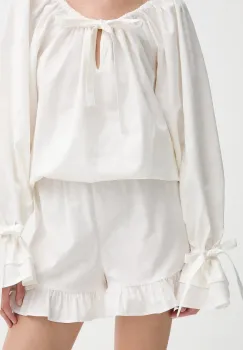 The Sleeper pantaloni scurti din in culoarea bej, uni, high waist, CHSH01P009N imagine