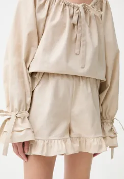 The Sleeper pantaloni scurti din in culoarea bej, uni, high waist, CHSH01P017N imagine