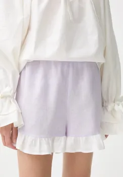 The Sleeper pantaloni scurti din in culoarea violet, uni, high waist, PFSH01P009R imagine