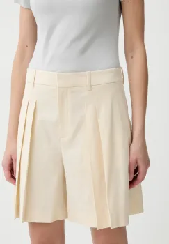 Theory pantaloni scurti din in femei, culoarea bej, uni, high waist, P0303208 imagine