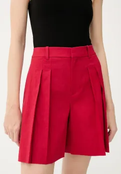 Theory pantaloni scurti din in femei, culoarea rosu, uni, high waist, P0303208 imagine