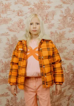 Tinycottons geaca copii CHECK PADDED JACKET culoarea portocaliu, AW25-145 imagine