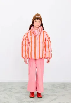 Tinycottons geaca copii RETRO STRIPES SHORT PADDED JACKET culoarea roz, AW25-147 imagine