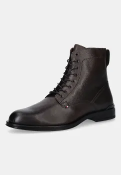 Tommy Hilfiger pantofi inalti de piele CORPORATE HILFIGER LTH ZIP BOOT imagine