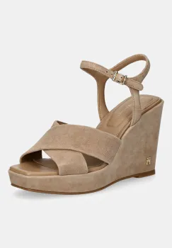 Tommy Hilfiger sandale wedges din piele intoarsa SUEDE WRAPPED HIGH WEDGE imagine