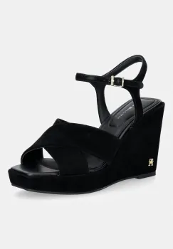 Tommy Hilfiger sandale wedges din piele intoarsa SUEDE WRAPPED HIGH WEDGE imagine