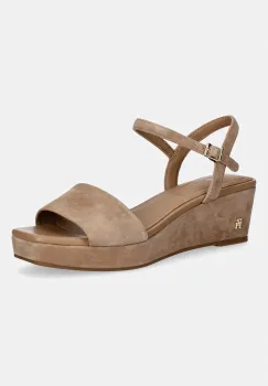 Tommy Hilfiger sandale wedges din piele intoarsa SUEDE WRAPPED MID WEDGE imagine