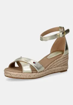Tommy Hilfiger sandale wedges din piele MID WEDGE ESPAD X CROSS GOLD imagine