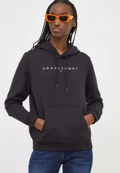 Tommy Jeans bluza femei, culoarea negru, cu gluga, cu imprimeu imagine