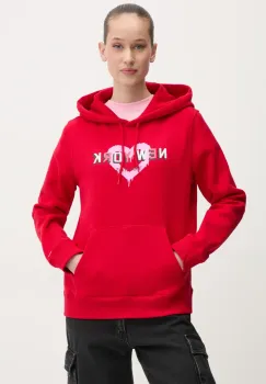 Tommy Jeans bluza femei, culoarea rosu, cu gluga, cu imprimeu, DW0DW21771 imagine