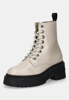 Tommy Jeans bocanci de piele TJW CHUNKY SHINY LEATHER BOOT culoarea bej, cu platforma, EN0EN02848 imagine