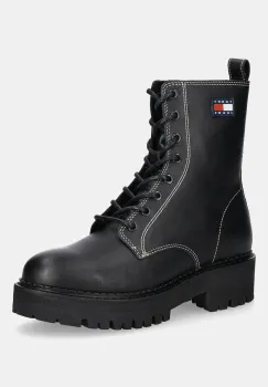 Tommy Jeans bocanci de piele TJW URBAN LACE UP BOOT culoarea negru, cu toc plat, EN0EN02907 imagine