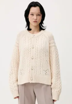 Tommy Jeans cardigan din amestec de lana culoarea bej, calduros, DW0DW22511 imagine