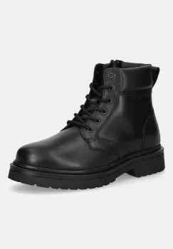 Tommy Jeans cizme de iarna din piele TJM LACE UP BOOT culoarea negru, EM0EM01706 imagine