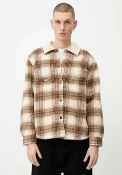 Tommy Jeans geaca cu aspect de camasa culoarea bleumarin, de tranzitie, oversize, DM0DM22010 imagine