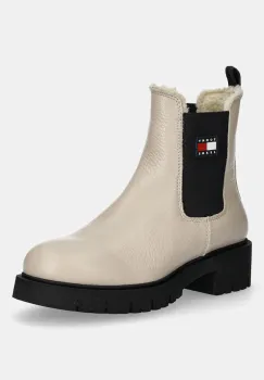 Tommy Jeans ghete chelsea de piele TJW CHELSEA BOOT WL culoarea bej, cu platforma, izolat, EN0EN02826 imagine