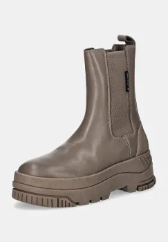 Tommy Jeans ghete chelsea de piele TJW CHELSEA FLATFORM BOOT femei, culoarea maro, cu platforma, EN0EN02597 imagine