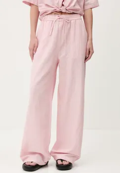 Tommy Jeans pantaloni din amestec de in femei, culoarea roz, lat, high waist, DW0DW20352 imagine