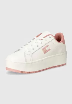 Tommy Jeans sneakers din piele TJW FLATFORM ESS culoarea roz, EN0EN02518 imagine