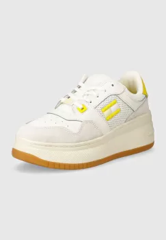 Tommy Jeans sneakers TJW RETRO BASKET FLATFORM MIX culoarea alb, EN0EN02654 imagine