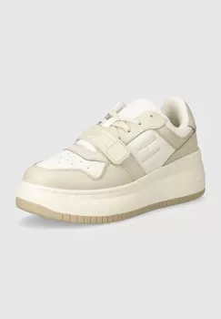 Tommy Jeans sneakers TJW RETRO BASKET FLATFORM VELCRO culoarea bej, EN0EN02573 imagine