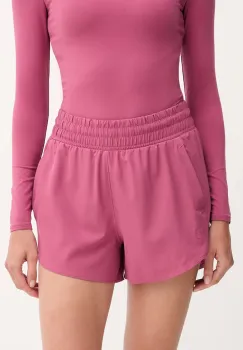 Under Armour pantaloni scurti de antrenament Flex culoarea roz, uni, high waist imagine