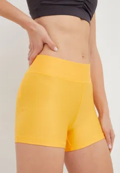 Under Armour pantaloni scurti femei, culoarea portocaliu, neted, high waist imagine