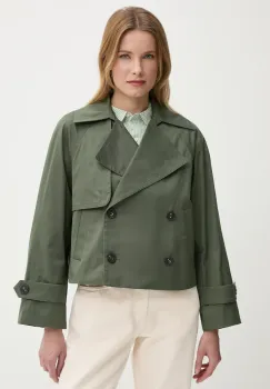 United Colors of Benetton palton de bumbac femei, culoarea verde, de tranzitie, cu doua randuri de nasturi, 2RGCDW034 imagine