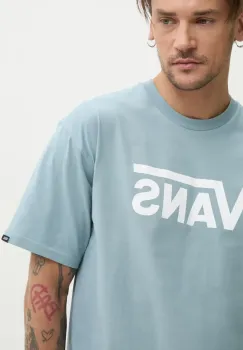 Vans tricou din bumbac barbati, culoarea gri, cu imprimeu, VN000GGGCFL1 imagine