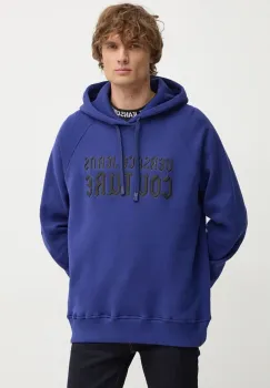 Versace Jeans Couture hanorac de bumbac barbati, culoarea albastru marin, cu gluga, cu imprimeu, 77GAIL02 CF02L imagine