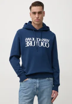 Versace Jeans Couture hanorac de bumbac barbati, culoarea albastru marin, cu gluga, cu imprimeu, 78GAIE05 CF00E imagine