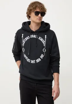 Versace Jeans Couture hanorac de bumbac barbati, culoarea negru, cu gluga, cu imprimeu, 77GAIE06 CF02E imagine