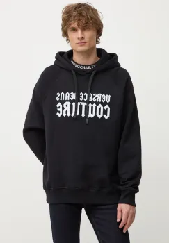 Versace Jeans Couture hanorac de bumbac barbati, culoarea negru, cu gluga, cu imprimeu, 77GAIL02 CF02L imagine