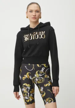 Versace Jeans Couture hanorac de bumbac femei, culoarea negru, cu gluga, cu imprimeu, 78HAIE00 CF00E imagine