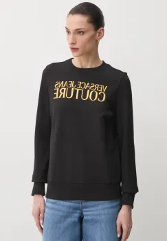 Versace Jeans Couture hanorac de bumbac femei, culoarea negru, cu imprimeu, 78HAIT06 CF01T imagine