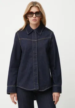 Victoria Beckham camasa jeans femei, culoarea albastru marin, cu guler clasic, relaxed, 1424DSH006123A imagine