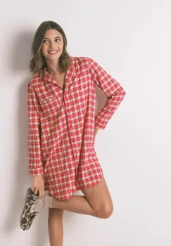 women'secret camasa de noapte din bumbac culoarea rosu, 4442121 imagine