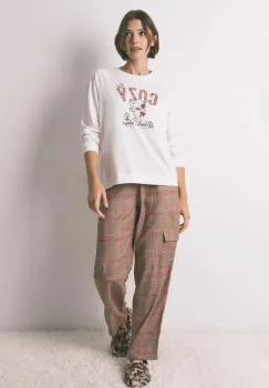 women'secret pijamale de bumbac SNOOPY culoarea bej, bumbac, 3132215 imagine