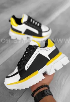 Adidasi barbati casual albi cu galben B7171 LM052 A31-2 imagine