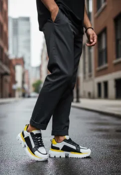 Adidasi barbati casual albi cu galben LM052 T2-3 imagine