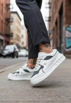 Adidasi barbati casual  albi cu gri  VLT L75 imagine