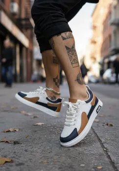 Adidasi barbati casual albi cu maro A108 imagine