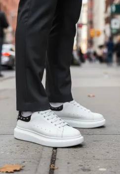 Adidasi barbati casual  albi cu negru 6626 imagine