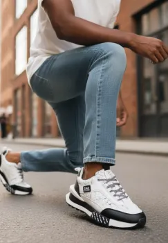 Adidasi barbati casual  albi cu negru  A103 imagine