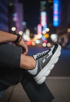 Adidasi barbati casual  albi cu negru L21 imagine