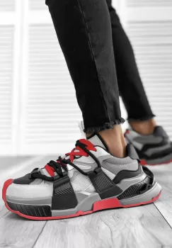 Adidasi barbati casual gri cu rosu H2301 imagine