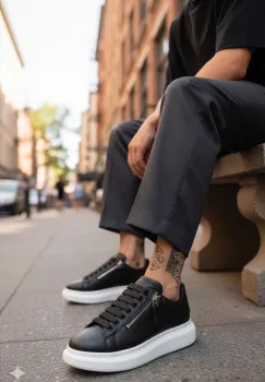 Adidasi barbati casual  negri cu alb K05 N10-3 imagine